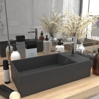 Badezimmer-Waschbecken Aufsatzwaschtisch Waschschale für Badezimmer mit Überlauf Keramik Dunkelgrau DE84061 von MAISONCHIC