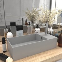 Badezimmer-Waschbecken Aufsatzwaschtisch Waschschale für Badezimmer mit Überlauf Keramik Hellgrau DE69579 von MAISONCHIC