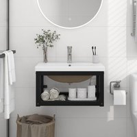 Badezimmer-Waschtischgestell mit Waschbecken,Handwaschbecken,Badmöbel Schwarz Eisen JDVN471743 Maisonchic von MAISONCHIC