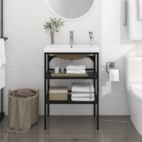 Badezimmer-Waschtischgestell mit Waschbecken,Handwaschbecken,Badmöbel Schwarz Eisen JDVN880186 Maisonchic von MAISONCHIC