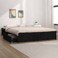 Bett mit Schubladen Doppelbett Bett für Schlafzimmer Schwarz 135x190 cm 4FT6 Double DE93952 von MAISONCHIC