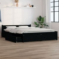 Bett mit Schubladen Doppelbett Bettgestell für Schlafzimmer Schwarz 140x190 cm DE30708 von MAISONCHIC