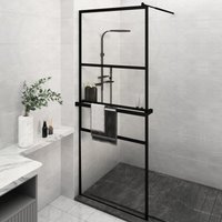 Duschwand mit Ablage für Walk-In Dusche, Duschwand für Begehbare Dusche, Glastrennwand Schwarz 80x195 cm esg KLI25849 Maisonchic von MAISONCHIC