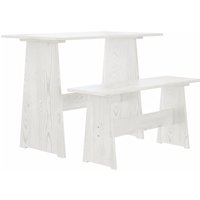 Esstisch Tisch für Wohnzimmer, Küche, Esszimmer mit Bank Weiß Massivholz Kiefer DE99963 von MAISONCHIC