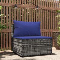 Garten-Mittelsofa Gartensofa Loungesofa mit Kissen Grau Poly Rattan DE54045 von MAISONCHIC