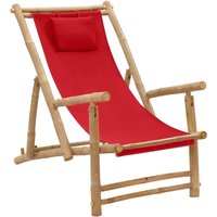 Gartenliege Liegestuhl Relaxliege für Garten, Balkon und Terrrasse Bambus und Canvas Rot DE17128 von MAISONCHIC