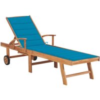 Gartenliege Sonnenliege Relaxliege für Garten, Balkon und Terrrasse mit Auflage Blau Massivholz Teak DE49843 von MAISONCHIC