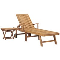 Gartenliege Sonnenliege Relaxliege für Garten, Balkon und Terrrasse mit Tisch Massivholz Teak DE42774 - Braun von MAISONCHIC