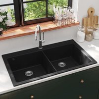 Maisonchic - Küchenspüle Granitspüle Doppelbecken Spülen mit 2 Becken Spülbecken Schwarz DE39903 von MAISONCHIC