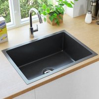 Maisonchic - Küchenspüle Handgemachte Einbauspüle Spülen mit 1 Becken Spülbecken mit Sieb Schwarz Edelstahl DE82076 von MAISONCHIC