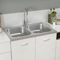 Küchenspüle Spülen mit 2 Becken Spülbecken Silbern 800x500x155 mm Edelstahl DE45641 von MAISONCHIC