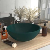 Luxus-Waschbecken Aufsatzwaschtisch Waschschale für Badezimmer Rund Matt Dunkelgrün 32,5x14 cm Keramik DE17083 von MAISONCHIC
