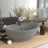 Luxus-Waschbecken Aufsatzwaschtisch Waschschale für Badezimmer Überlauf Matt Hellgrau 58,5x39cm Keramik DE65325 von MAISONCHIC