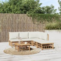 Maisonchic - 6-tlg. Garten-Lounge-Set Gartenmöbel-Set Terrassen-Sitzgruppe mit Cremeweißen Kissen Bambus ZDEH83265 von MAISONCHIC