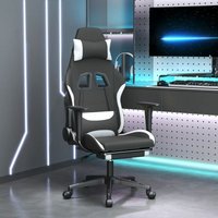Maisonchic - Gaming-Stuhl mit Massage & Fußstütze Schreibtischstuhl Chefsessel Schwarz und Weiß Stoff DE55507 von MAISONCHIC