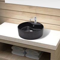 Maisonchic - Keramik Waschbecken, Aufsatzwaschbecken, Waschschale Spülbecken Premium Hahnloch/Überlaufloch schwarz rund JSHD471750 von MAISONCHIC