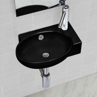 Maisonchic - Keramik Waschbecken,Handwaschbecken,Waschtisch mit Hahn/Überlaufloch Schwarz Rund JDVN433821 von MAISONCHIC