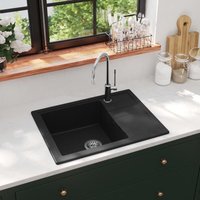 Maisonchic - Küchenspüle Spülen mit 1 Becken Spülbecken mit Überlauf Oval Schwarz Granit DE18477 von MAISONCHIC