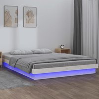 Massivholzbett mit LEDs Doppelbett Bett für Schlafzimmer Weiß 120x200 cm DE29073 von MAISONCHIC