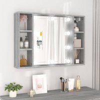 Spiegelschrank mit LED,Bad Hängeschrank,Wandschrank Grau Sonoma 76x15x55 cm CCA493940 Maisonchic von MAISONCHIC