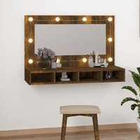 Maisonchic - Spiegelschrank mit led, Badschrank mit Spiegel, Badezimmerschrank Räuchereiche 90x31,5x62 cm KLI58289 von MAISONCHIC