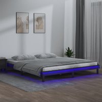 Massivholzbett mit LEDs Doppelbett Bett für Schlafzimmer Grau 200x200 cm DE20080 von MAISONCHIC