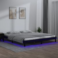 Massivholzbett mit LEDs Doppelbett Bett für Schlafzimmer Schwarz 200x200 cm DE70623 von MAISONCHIC