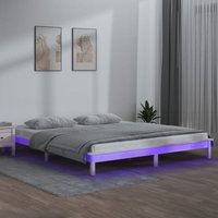 Massivholzbett mit LEDs Doppelbett Bett für Schlafzimmer Weiß 120x200 cm DE23729 von MAISONCHIC