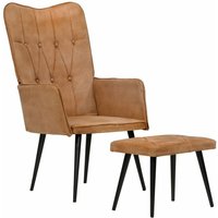 Ohrensessel Wohnzimmerstuhl Stuhl für Esszimmer Wohnzimmer & Schlafzimmer mit Hocker Braun Canvas DE26314 von MAISONCHIC