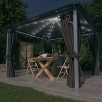 Pavillon Familienzelt Zelt für Camping/Markt/Festival Gartenpavillon mit Vorhängen & LED-Lichterkette 3x3 m Anthrazit Alu XDGN810303 Maisonchic von MAISONCHIC