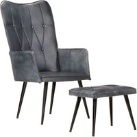 Relax-Sessel,Essstühle,Ohrensessel mit Hocker Grau Echtleder -84174 - Grau von MAISONCHIC