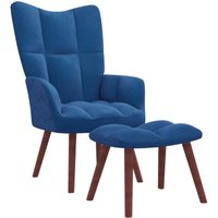 Relaxsessel mit Hocker Wohnzimmerstuhl Stuhl für Esszimmer Wohnzimmer & Schlafzimmer Blau Samt DE34903 von MAISONCHIC
