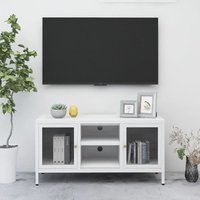 Maisonchic - TV-Schrank TV-Lowboard Fernsehschrank Weiß 105x35x52 cm Stahl und Glas BRYJ141981 von MAISONCHIC