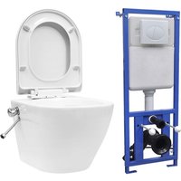 Wand-Hänge-Toilette,Wand-WC ohne Spülrand mit Einbau-Spülkasten Keramik Weiß FSW91282 von MAISONCHIC