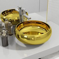 Maisonchic - Waschbecken Aufsatzwaschtisch Waschschale für Badezimmer 40 x 15 cm Keramik Golden DE30692 von MAISONCHIC