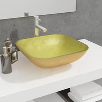 Waschbecken Aufsatzwaschtisch Waschschale für Badezimmer Glas 42x42x14 cm Gold DE76163 von MAISONCHIC