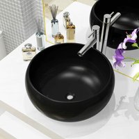 Maisonchic - Waschbecken Aufsatzwaschtisch Waschschale für Badezimmer Keramik Rund Schwarz 40 x 15 cm DE16794 von MAISONCHIC