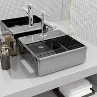 Waschbecken Aufsatzwaschtisch Waschschale für Badezimmer mit Wasserhahnloch 38x30x11,5cm Keramik Silbern DE90873 von MAISONCHIC