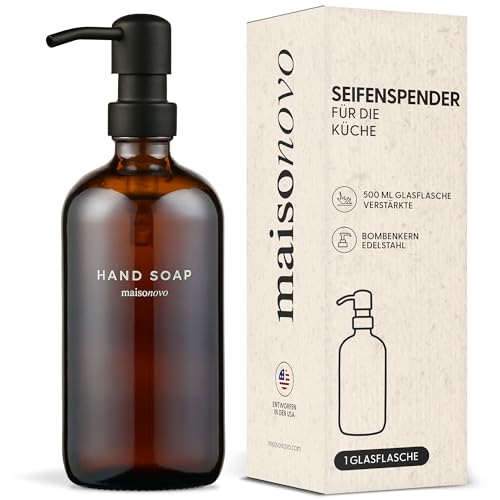 MaisoNovo Seifenspender 1er Set | 500 ml Bernsteinflaschen mit schwarzer Edelstahlpumpe von MaisoNovo