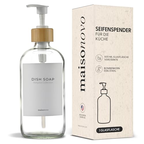 MaisoNovo Seifenspender 1er Set | 500 ml klare Flaschen mit weißer Bambuspumpe | Spüli Spender von MAISONOVO
