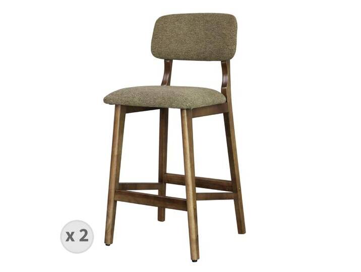 2er Set Barhocker, Grüner Stoff und Walnussholz von MAISONS DU MONDE