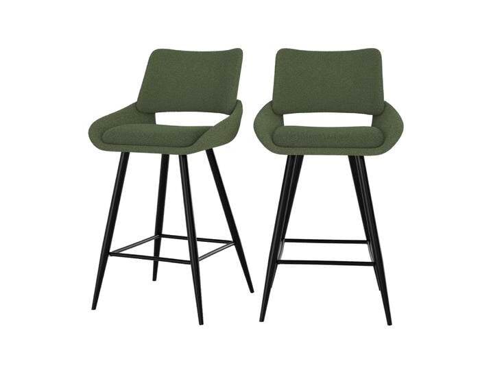2er Set Barhocker für Kücheninsel in khakigrünem Boucléstoff 66 cm von MAISONS DU MONDE