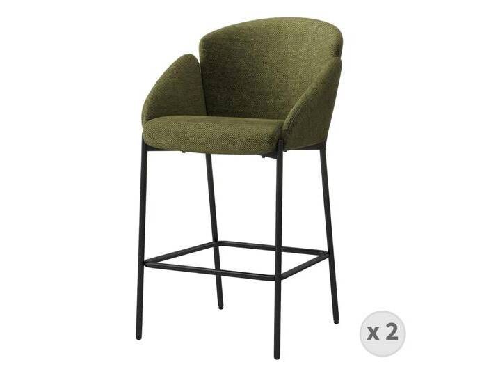 2er Set Barsessel aus luxuriösem Khaki-Stoff und schwarzem Metall 2er Set Barsessel aus luxuriösem Khaki-Stoff und schwarzem Metall von MAISONS DU MONDE
