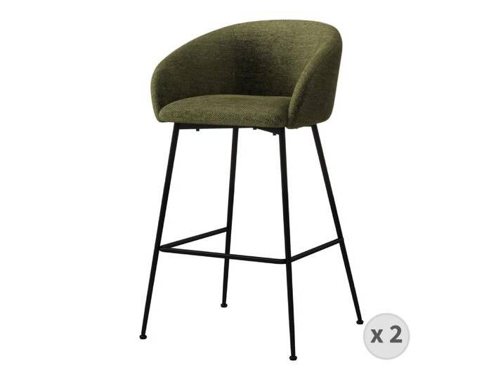 2er Set Barsessel aus luxuriösem Khaki-Stoff und schwarzem Metall 2er Set Barsessel aus luxuriösem Khaki-Stoff und schwarzem Metall von MAISONS DU MONDE