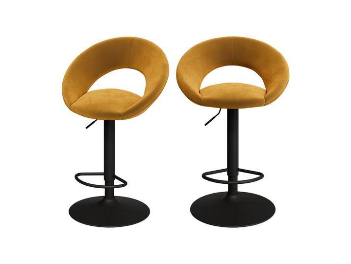 2er Set Barstühle aus Samt, 61/76,5 cm, curry-gelb von MAISONS DU MONDE