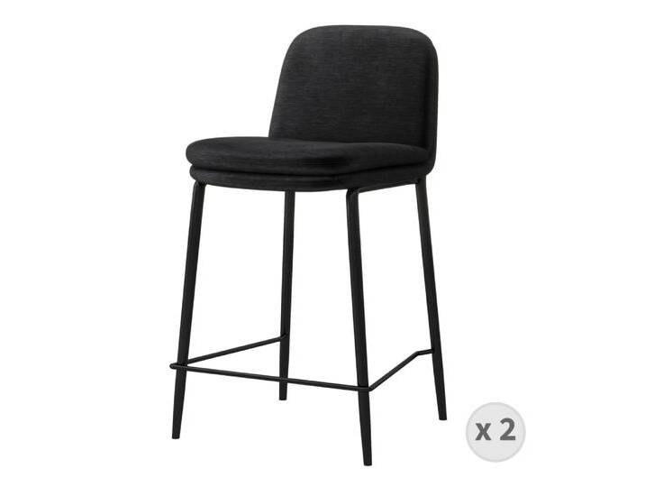 2er Set Barstühle aus Stoff und Metall, schwarz und mattschwarz 2er Set Barstühle aus Stoff und Metall, schwarz und mattschwarz von MAISONS DU MONDE