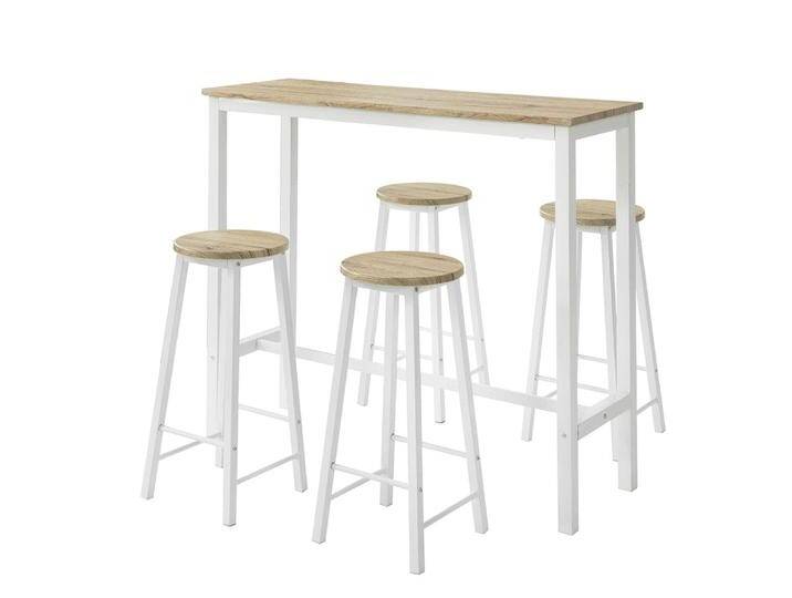 Bartisch Set mit 2 Barhockern Holz Metall Natur Weiß von MAISONS DU MONDE