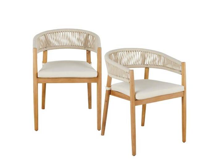 Garten-Esstischsessel aus Akazienholz und recyceltem Polyester, ecrufarben (x2) von MAISONS-DU-MONDE