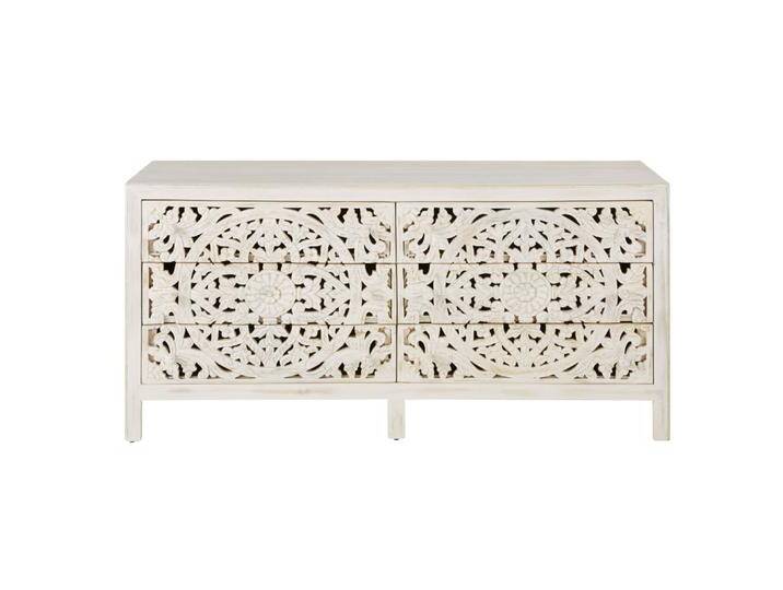 Geschnitzte Doppelkommode mit 6 Schubladen, weiß von MAISONS-DU-MONDE