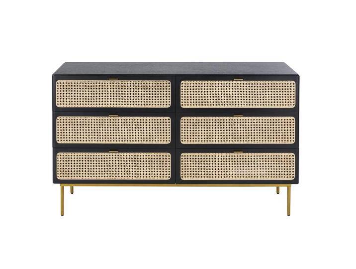 Kommode mit 6 Schubladen aus Eichenholz mit Rattangeflecht, schwarz von MAISONS-DU-MONDE